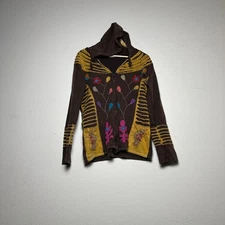 Greater Good Network Hoodie Zip Up Boho Brown Women L/XL Floral Embroidered Y2K