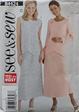Butterick B4424 SEE & SEW Dressy Two Piece Dress Sz 20-24 LONG or SHORT Sleeve
