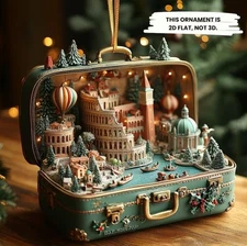 3D Effect Italian City Suitcase Ornament – Miniature Venice & Rome Christmas Vil