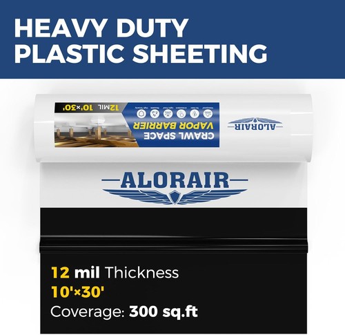 ALORAIR Crawl Space Vapor Barrier 12 mil 10'x30', Drop Cloth Coverage 300 sq.ft - Picture 2 of 9