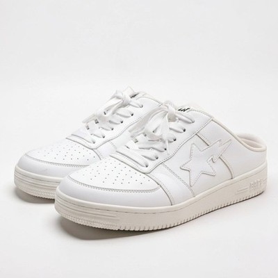 BAPE STA Mule Sneakers Size 12 White Leather Bapesta Slip On Authentic