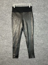 Assets By Spanx Womens Faux Leather Leggings Size Large Black Pull On Strech