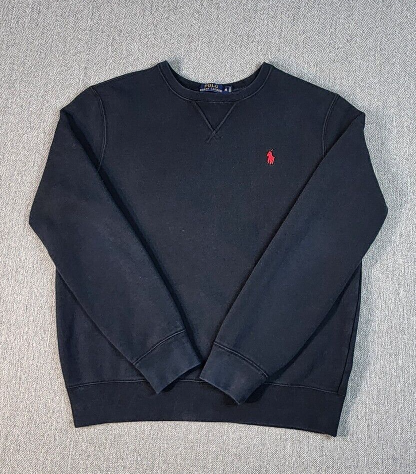POLO RALPH LAUREN Uomo M Felpa Nero Rosso Pony Manica Lunga