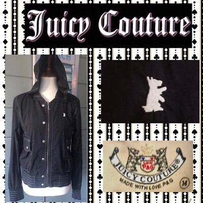 JUICY COUTURE Rare Y2K Black Hooded Jacket W/pockets & Iconic Details M