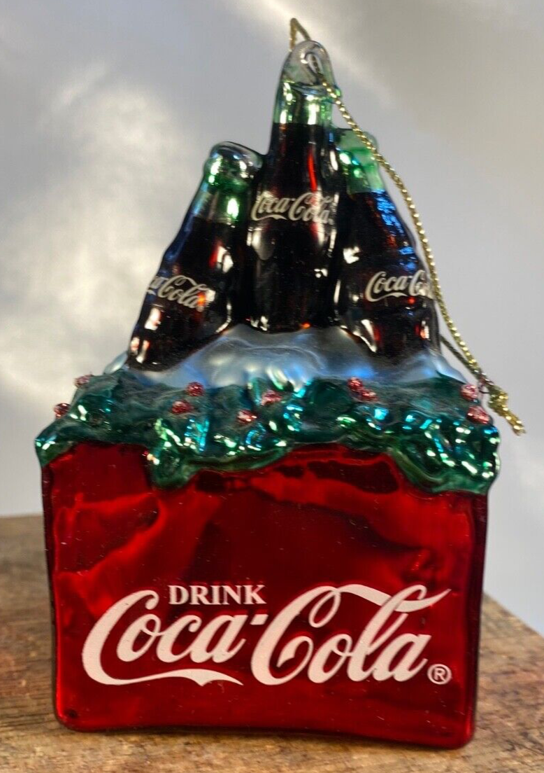 CocaCola Blown Glass Ornament Cokes in Red Cooler 4 Bottles eBay