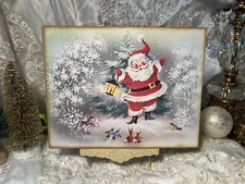 Retro Santa Christmas Winter Nature Handcrafted Plaque  Sign