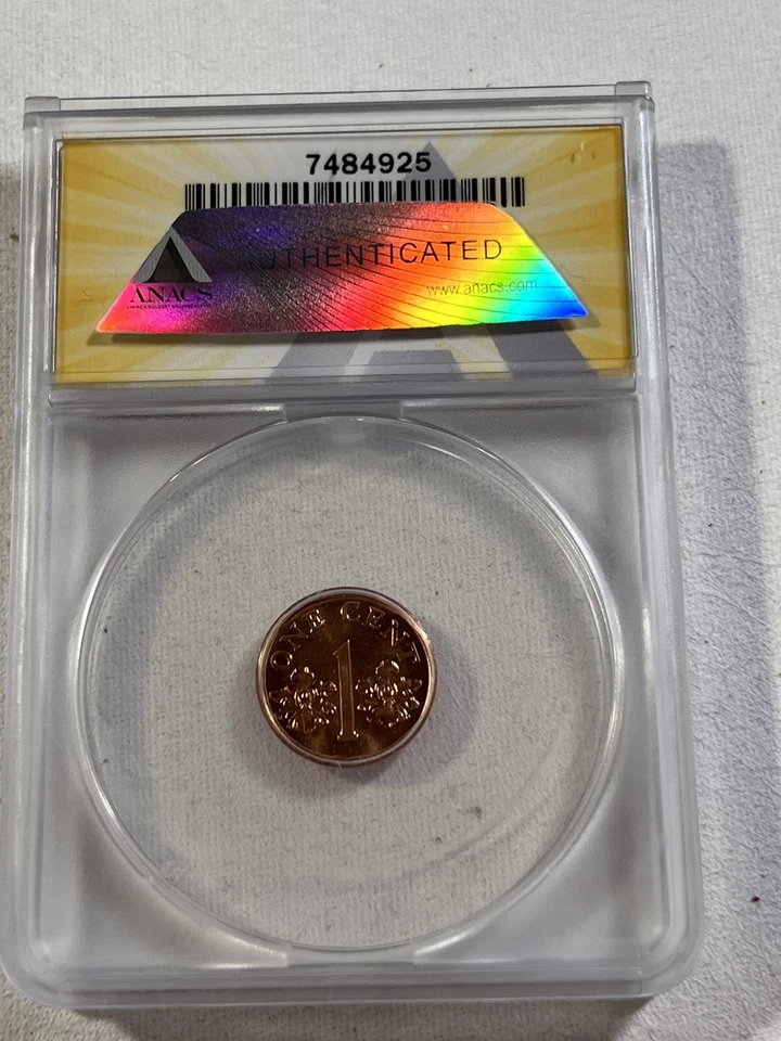 Singapur 1986 1 centavo graduado MS 66 RD por ANACS Foto 4 de 4