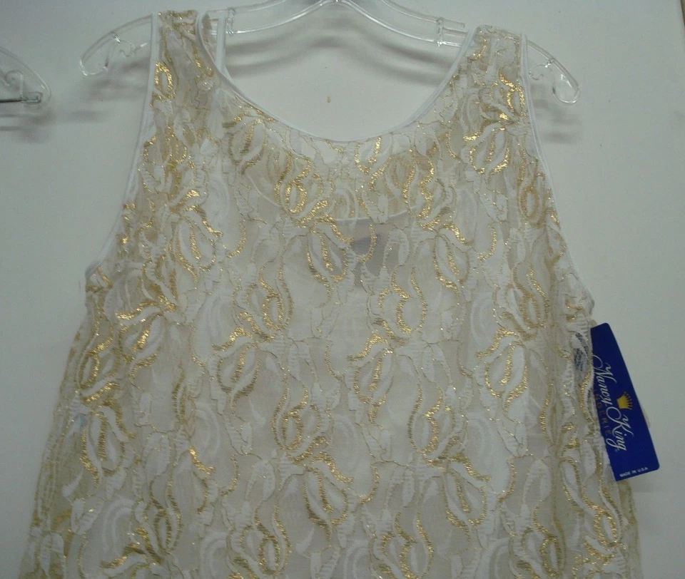USA Made Nancy King Lingerie 3 Piece Pajamas Sleepwear Size L White/Gold #752N - Image 2 of 3