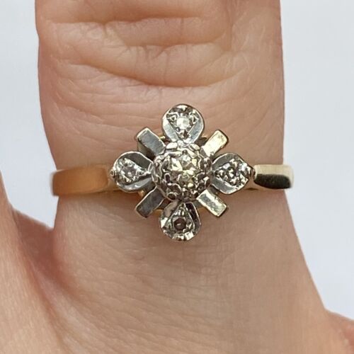 Diamond Daisy Flower Ring 18ct 18k Yellow Gold - Size K - Picture 2 of 10