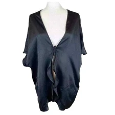 Victoria's Secret Kimono Womens One Size Black Silky Tie Front NEW