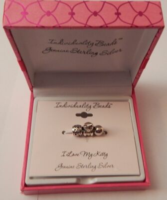 Sterling Silver Individuality Beads Charm Set of 3 - Cat I Love My Kitty NEW