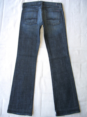 7 for all Mankind Womens Bootcut Jeans Sz 28 Dark Blue Distressed+Stretch L32.5