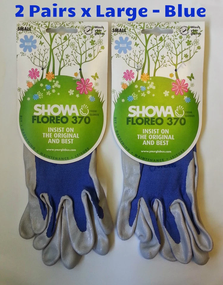 2 Guanti da giardinaggio leggeri unisex BLU Large Showa 370 FLOREO palma nitrile