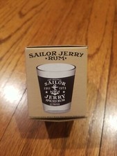 NEW Sailor Jerry Spiced Rum Shot Glass Black Band Logo Clear Glass