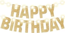KatchOn Light Up Happy Birthday Banner Glittery Gold Birthday Banner 10’