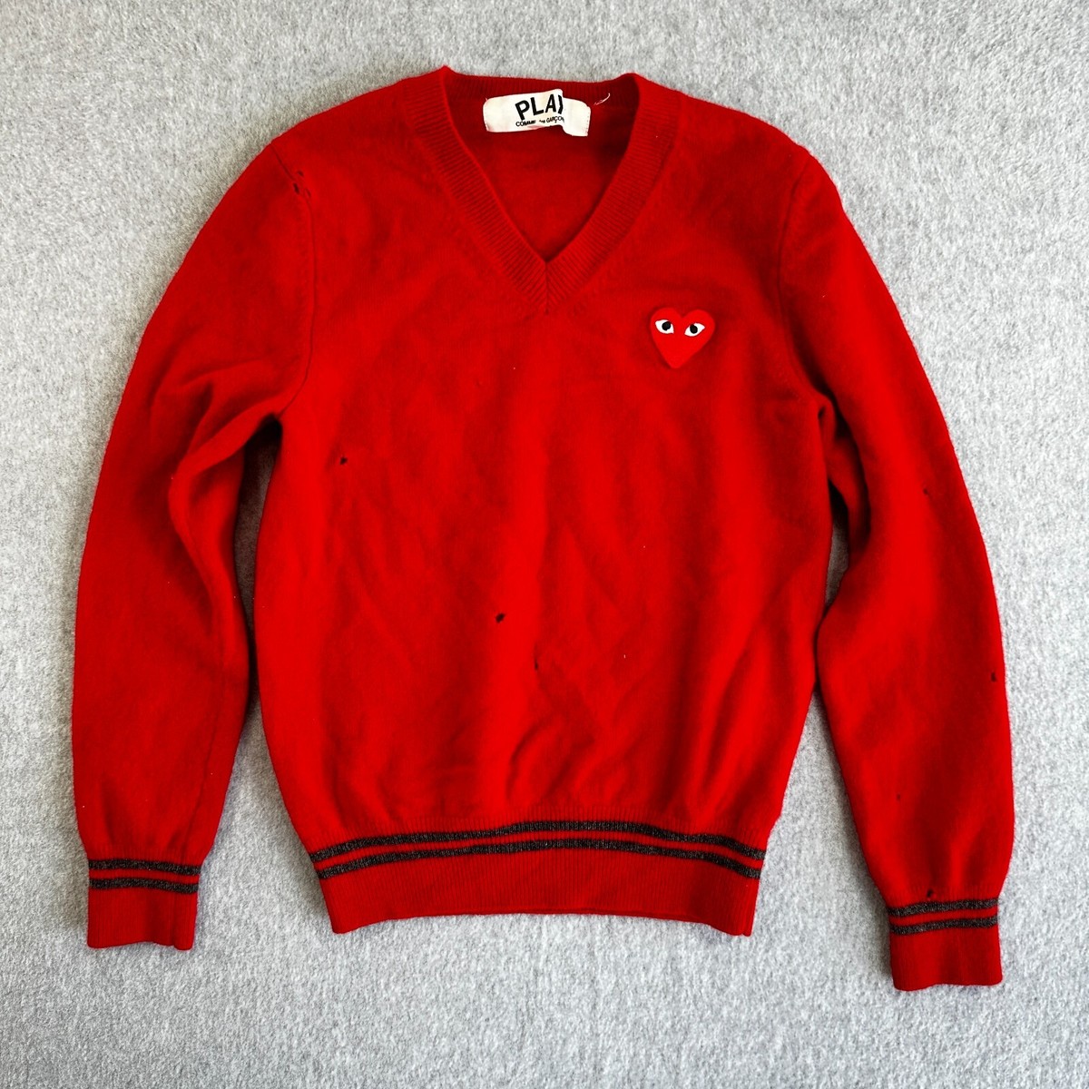 Play Comme Des Garcons Pullover Sweater Red Kids Small V-Neck Long