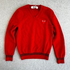 Play Comme Des Garcons Pullover Sweater Red Kids Small V-Neck Long Sleeve