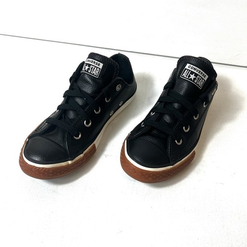 Converse All Star Kids Sz 2 Black Leather Low Top Lace Up Comfort Casual Sneaker - Picture 3 of 10
