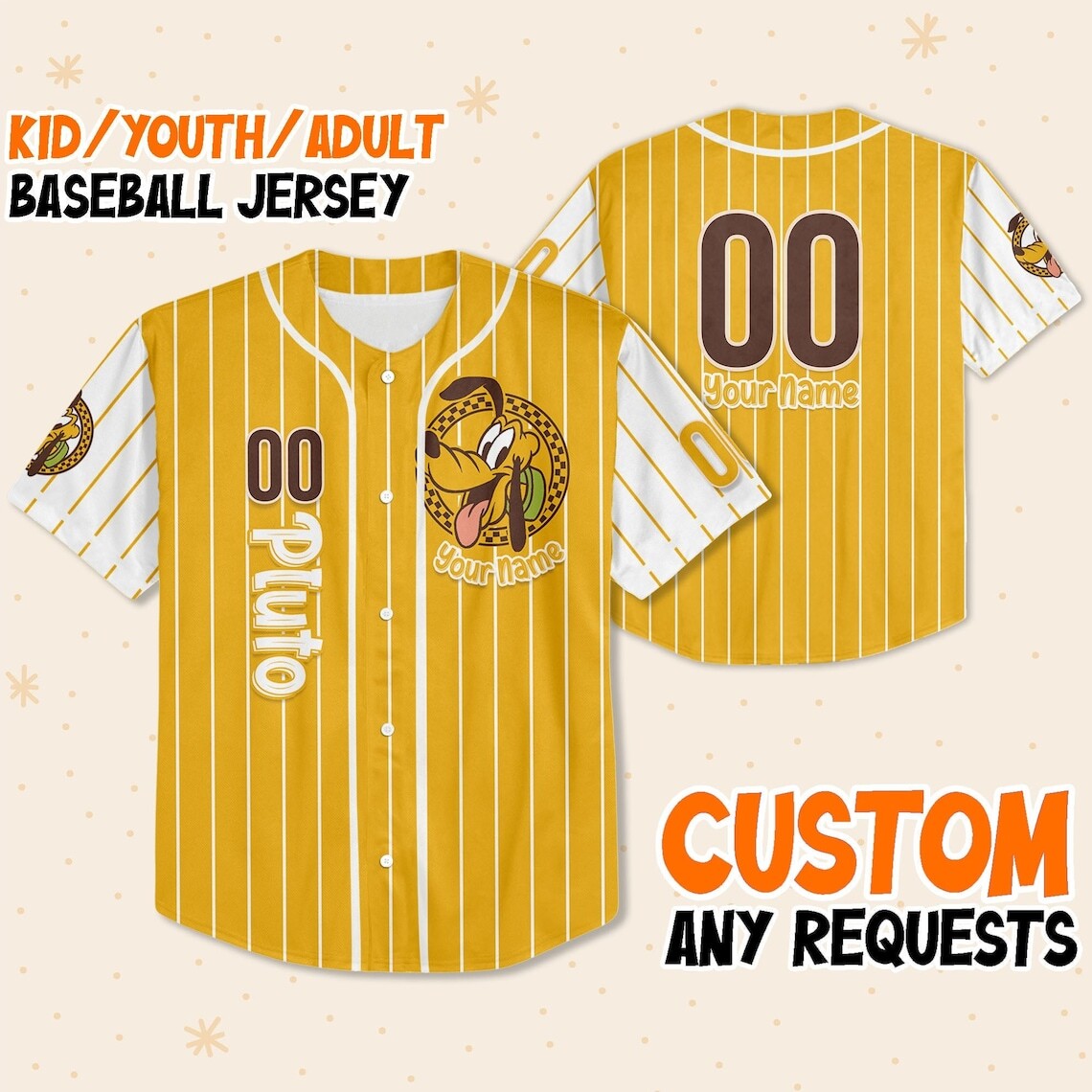 Personalize Retro Pluto Jersey, Personalize Disney Pluto Custom