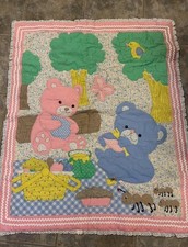 homemade baby quilt 42x33 bears and bugs