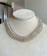Vintage Double Strand Clear Glass Bead Necklace With Rhinestone Clasp 15.5  