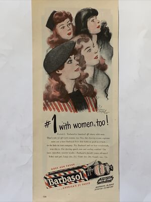 1946 vintage barbasol print ad, #1 With Women Too!