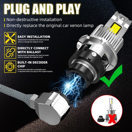 D2S D2R D2C LED Headlight Bulbs 6000K 20000LM Conversion Kit Replace HID Xenon - Picture 14 of 14