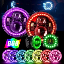 7'' RGB Chase Halo LED Headlights Fog Lights Combo Kit for Jeep Wrangler JK JKU