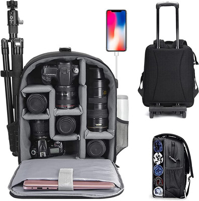  Professional Trolley Large Camera Backpack Bag for DSLR/SLR Mirrorless Camera W