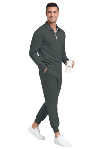 Men Tracksuit 2 Piece Sweatsuit Track Suit 1/4 Zip Long Sleeve Tops Jogging Pant - Picture 39 of 93