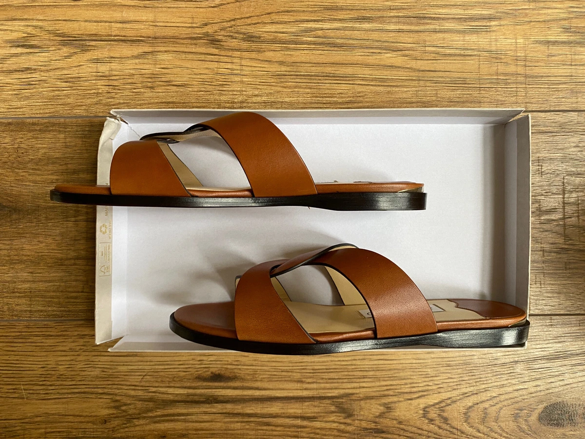 Brand New Boxed Jimmy Choo Atia Crisscross Leather Flat Sandals Tan EU37 UK4
