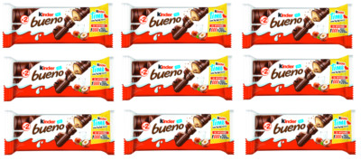 9x FERRERO KINDER BUENO - 43G - CHOCOLATE COVERED WAFER HAZELNUT CREAM