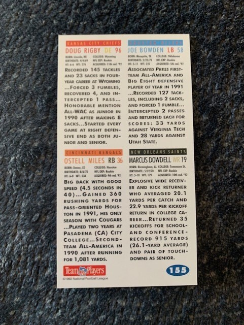 Doug Rigby Marcus Dowdell + Miles 1992 NFL Gameday RC Card Only Rookie ...