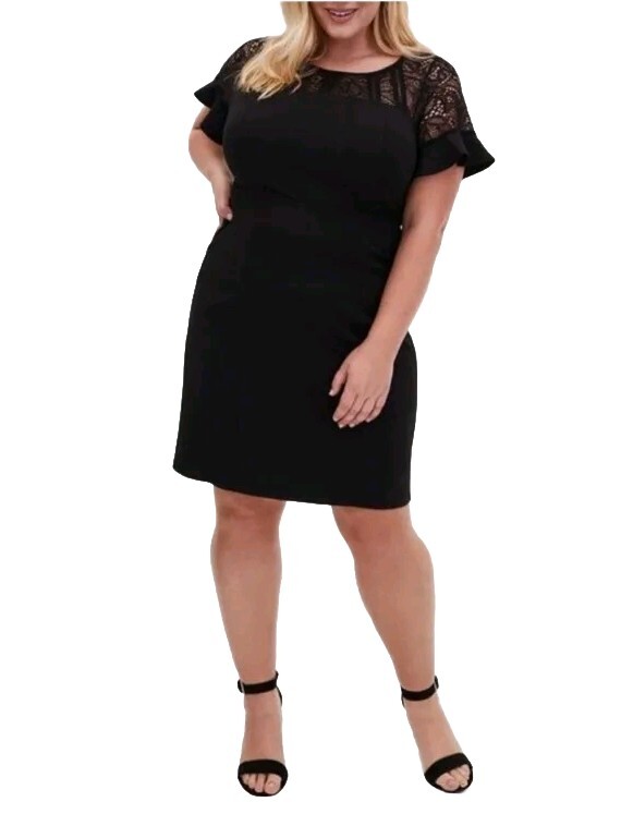 NWOT TORRID Black Lace Neck Short Sleeve Stretch Crepe Scuba Dress Sz 4 4X  26-28