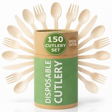 Compostable Cutlery Set 150 Pcs - Disposable Wooden Utensils - Eco Friendly