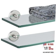 Bathroom Glass Shelf Tempered Glass Shower Storage 12 12 Inch 2 Pack Brushed