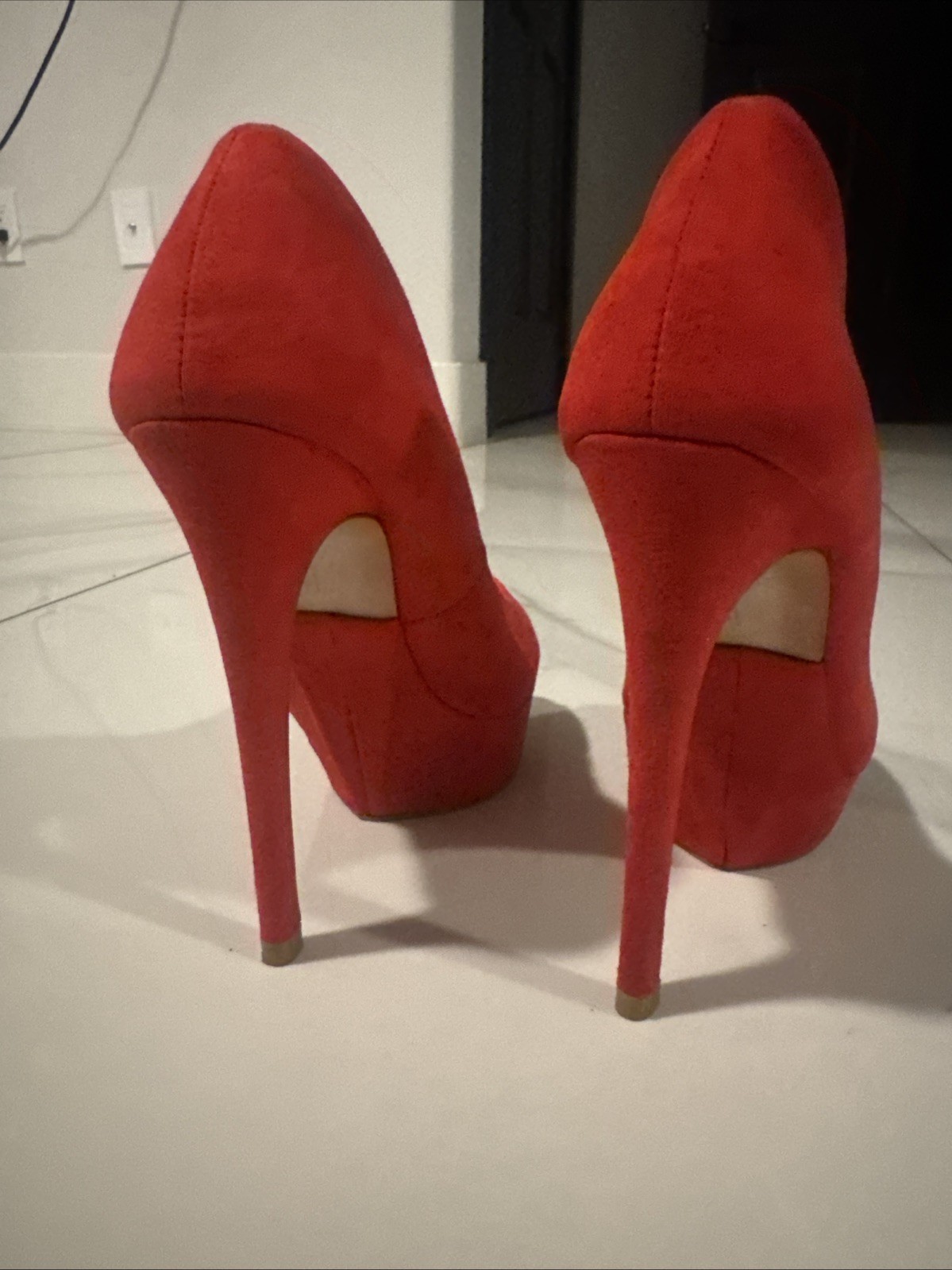 Zara Basic Red Suede High Platform Heels Stiletto… - image 17