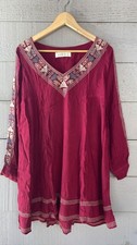 Abercrombie & Fitch Embroidered Tunic Mini Dress Long Sleeve Maroon XS 189808