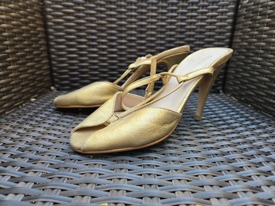 (L042 994)    Minelli - goldene Leder Pantoletten Sandalen - feiner Absatz - Gr. 38