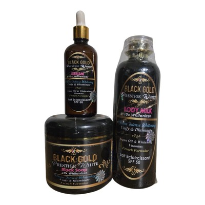Black GOLD PRESTIGE WHITE body Lotion, Black Soap, Serum 3 In 1 Set