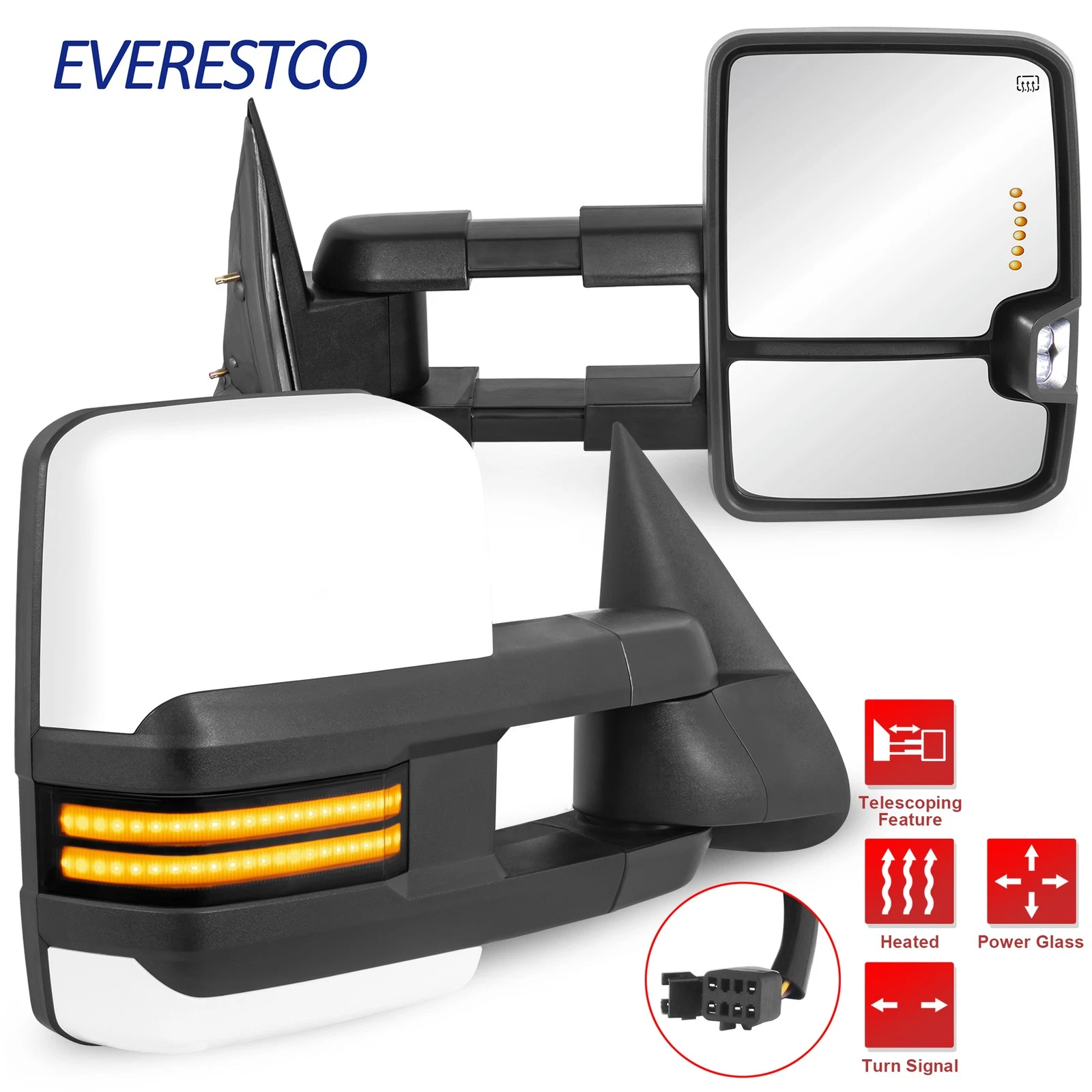 Pair Switchback White Painted Tow Mirrors For 99-02 Chevy Silverado GMC Sierra