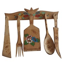 Primitive Handpainted Wood Decorative Utensils Set Wall Hanging Farmhouse Decor
