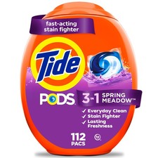 Laundry Detergent Pods 112 Count Spring Meadow Scent Tide pacs 3-in-1 Stain