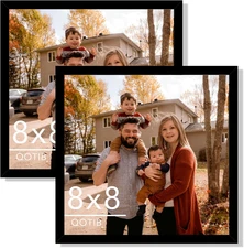 2 Packs 8x8 Picture Frame Black, Engineered Wood 8 x 8 Photo Frame, 8 by 8 Photo