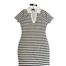 NWT Fashion Nova Venus Striped Polo Mini Dress Navy Cream Ribbed Sz Medium