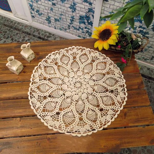 24" Vintage Hand Crochet Doily Round Lace Table Topper Mat Pineapple Tablecloth - Picture 5 of 10