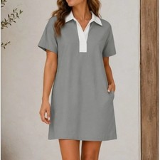 Everlane Organic Cotton Polo Dress Fog Green White Collar XS Short Sleeve Mini