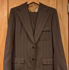 1970s Biondi Brothers Half Norfolk 3-Pc Suit Brown Wool w/Stripe Funky Lining EC
