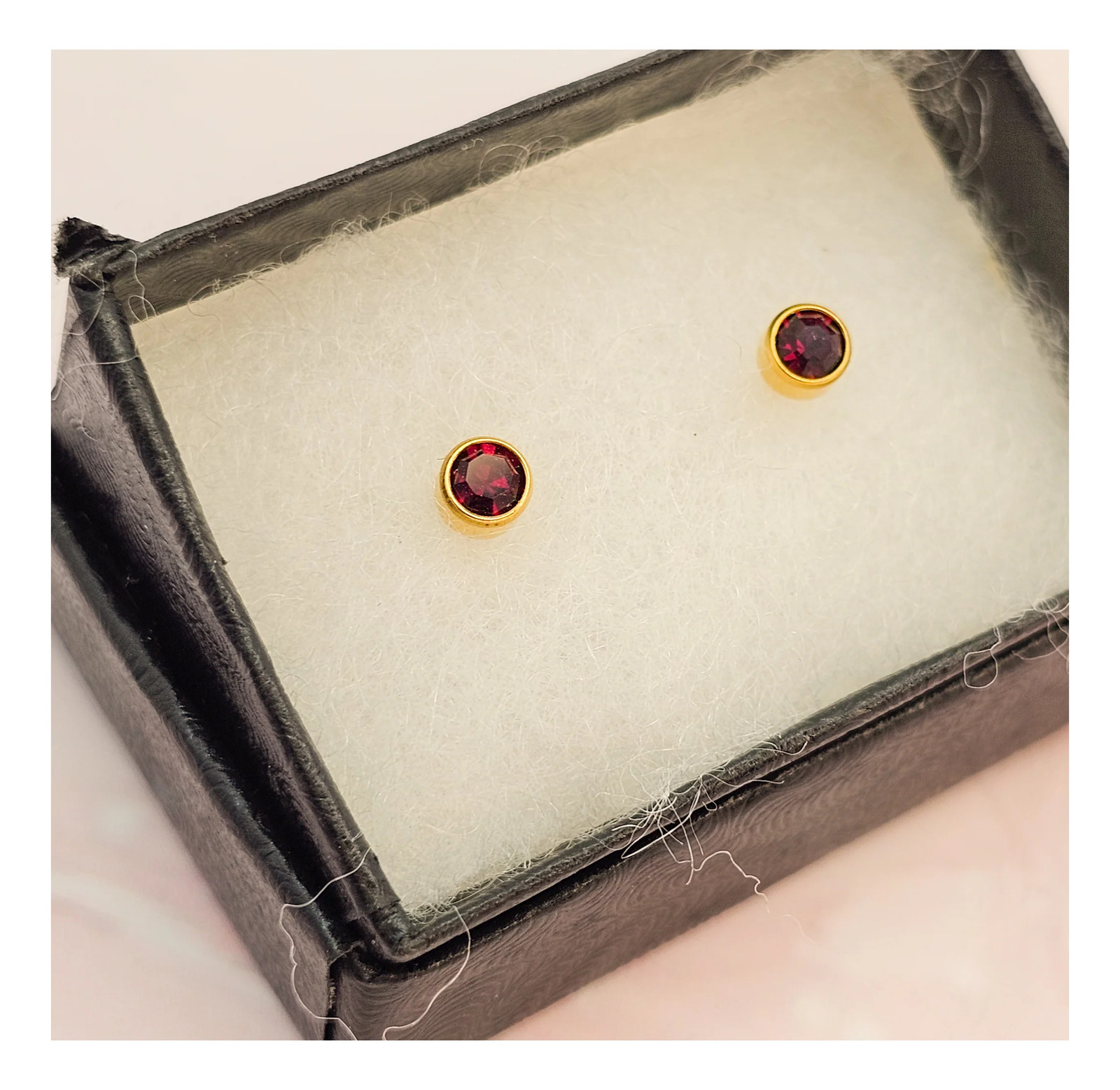 9ct Yellow Gold Ruby Red Bezel Stud Earrings - image 22