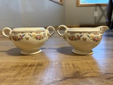 Vintage Crown Potteries Co Garland Cream and Sugar Set Floral 1950 Made In USA